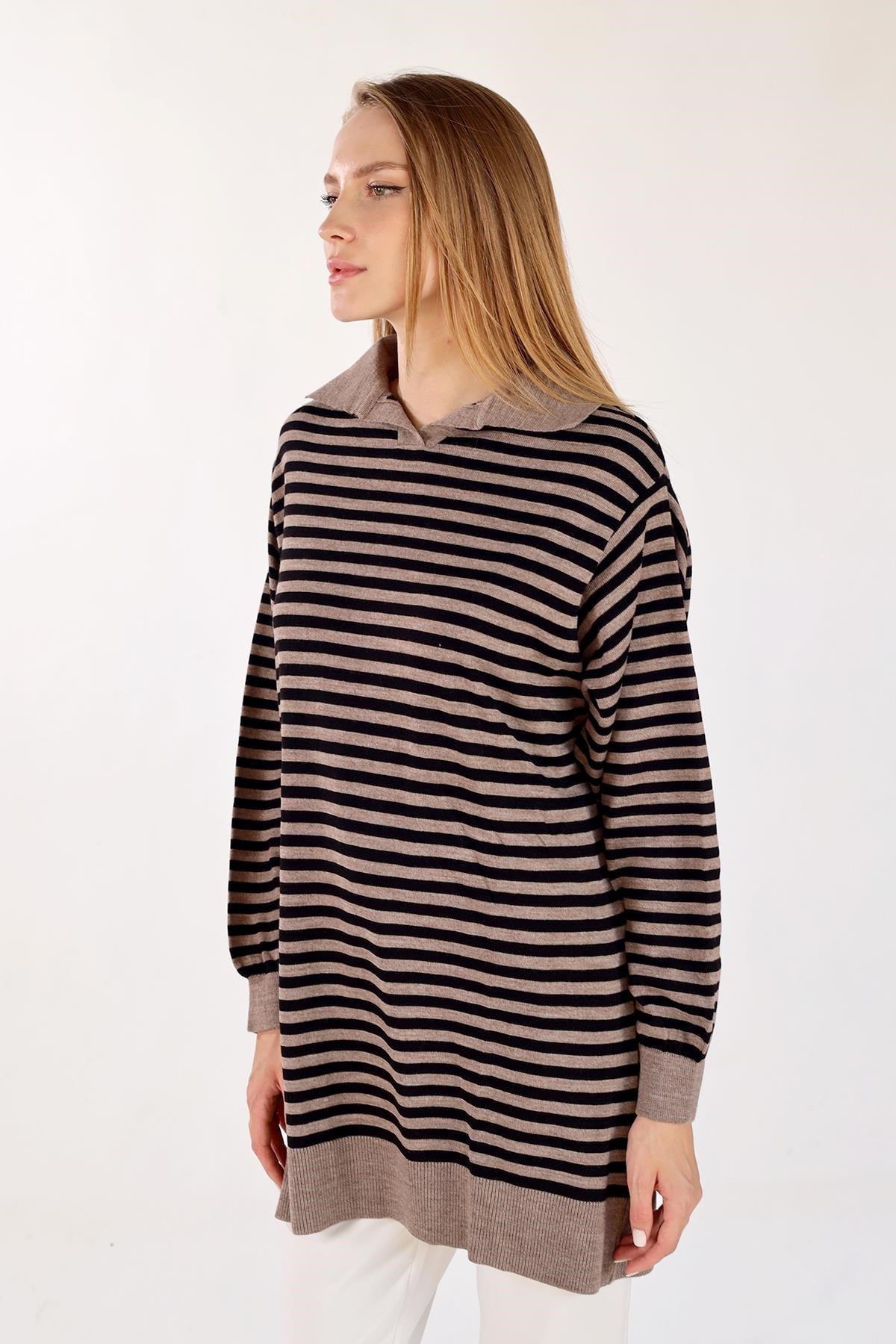 Vizon İnce Çizgi Polo Yaka Tunik 5345
