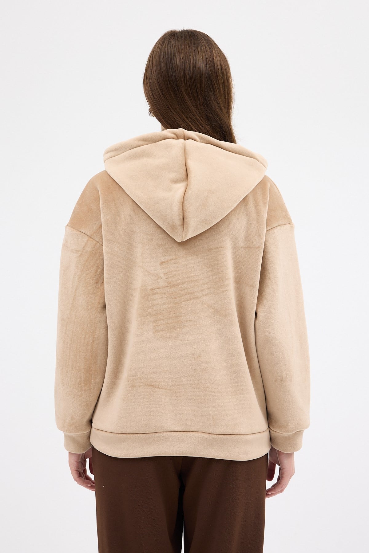 Vizon Kadın Peluş Kanguru Cepli Kapüşonlu Sweatshirt 3061A