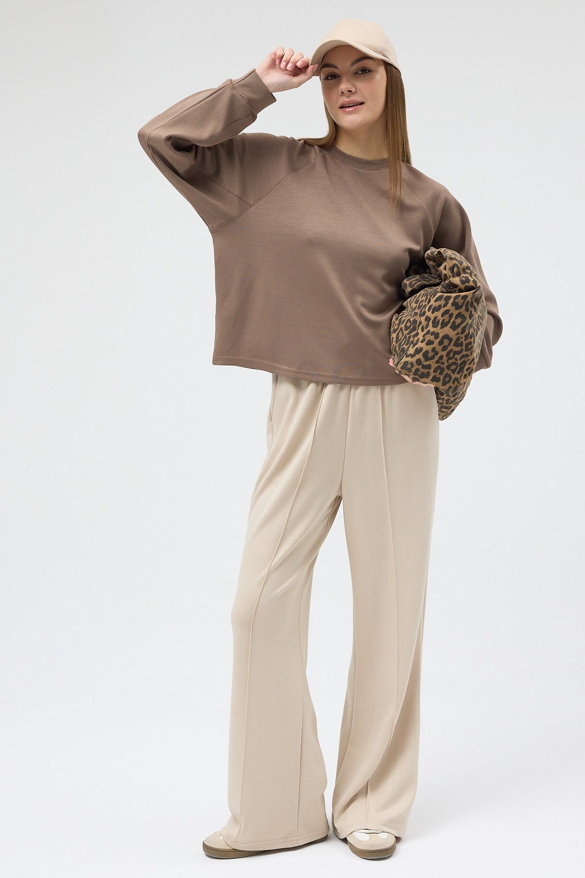 Vizon Oversize Bisiklet Yaka Kadın Sweat 8251A