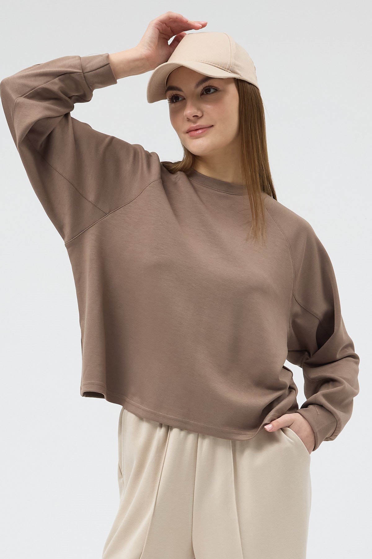 Vizon Oversize Bisiklet Yaka Kadın Sweat 8251A