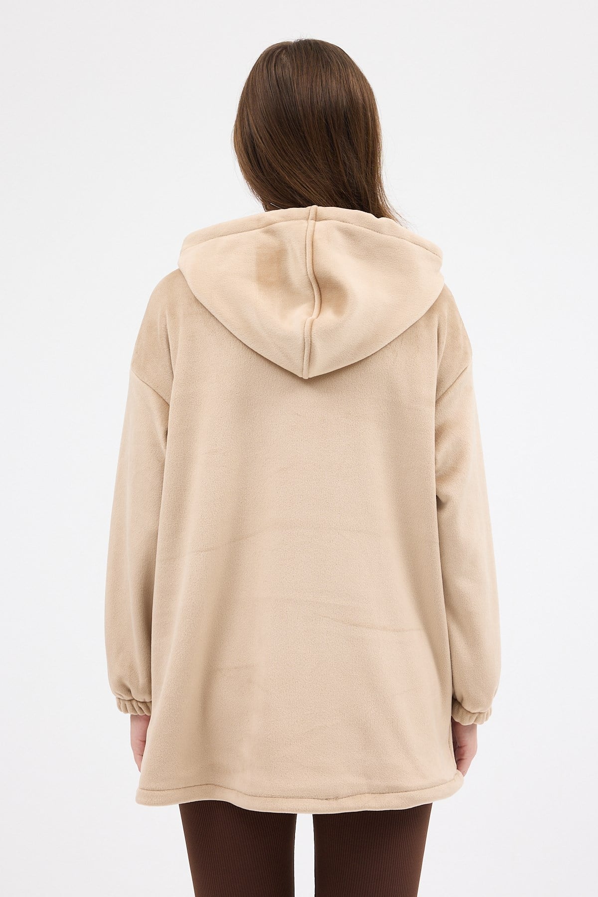 Vizon Peluş Fermuarlı Kapüşonlu Kadın Sweatshirt 3057A
