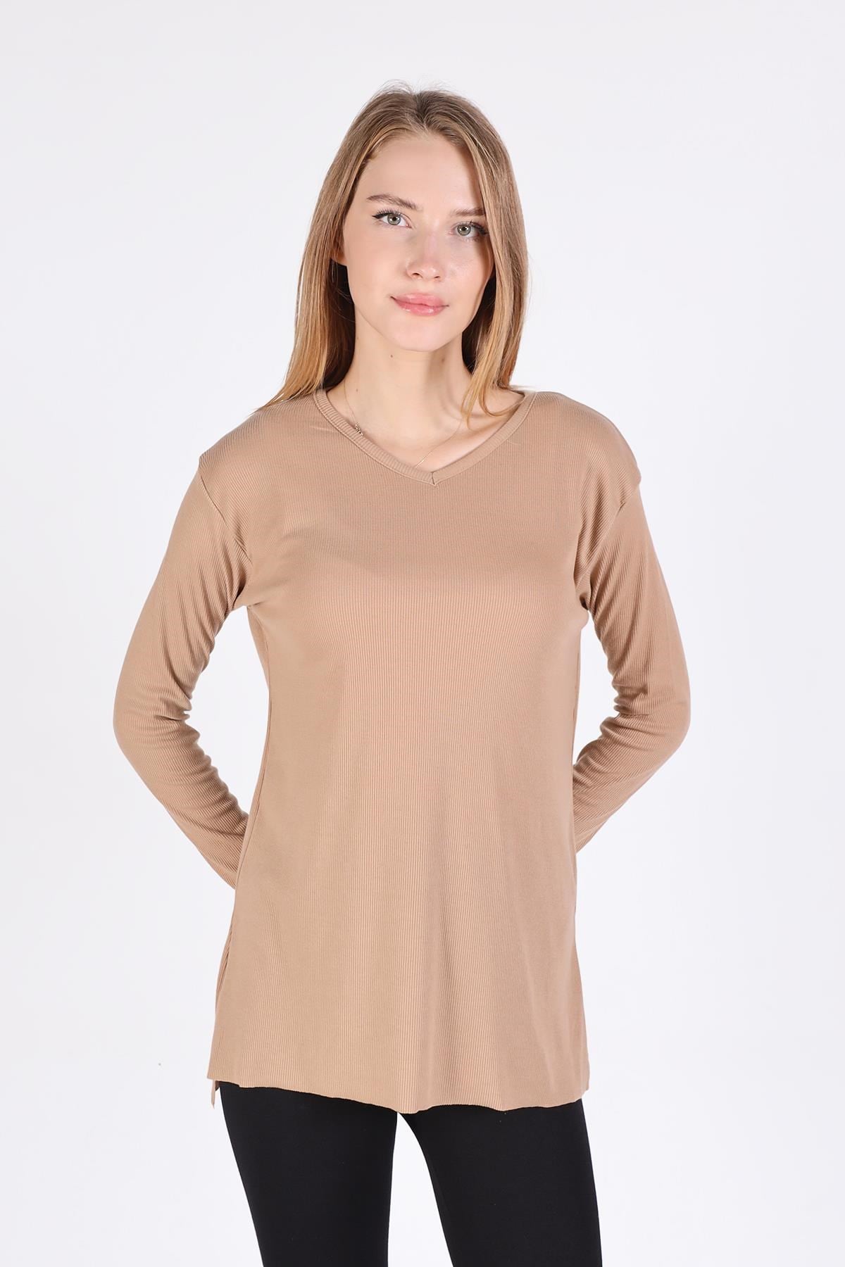 Vizon V Yaka Uzun Kol Kaşkorse Tunik 2325