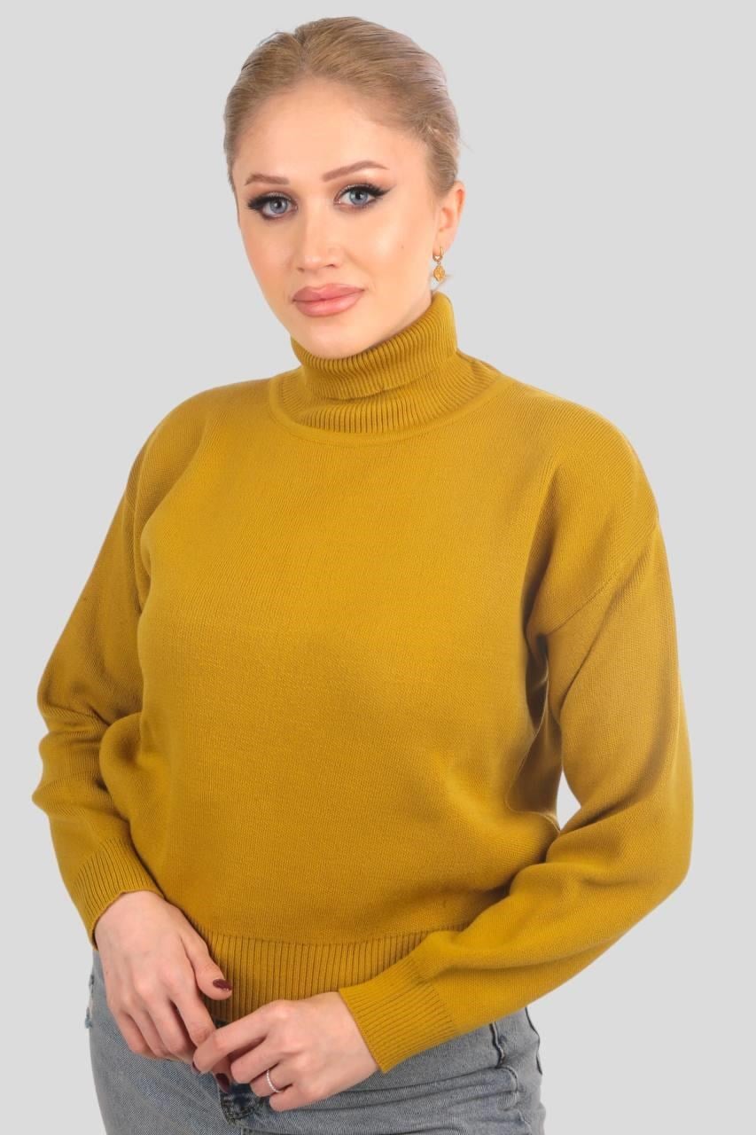 Yağ Yeşili Balıkçı Yaka Basic Kazak 4225