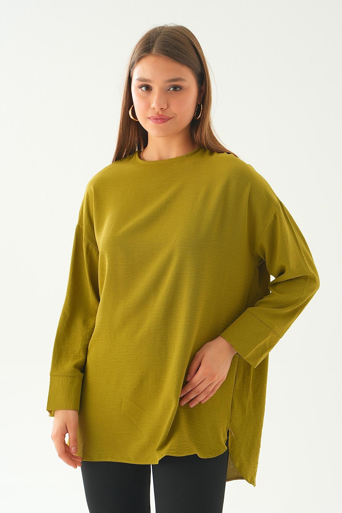 Yağ Yeşili Bisiklet Yaka Tunik 6808A