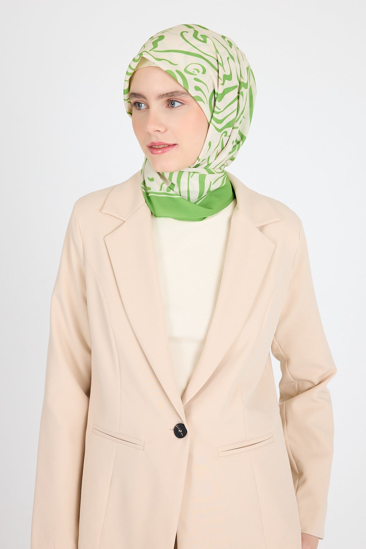 Yağ Yeşili Desenli Eşarp 5694