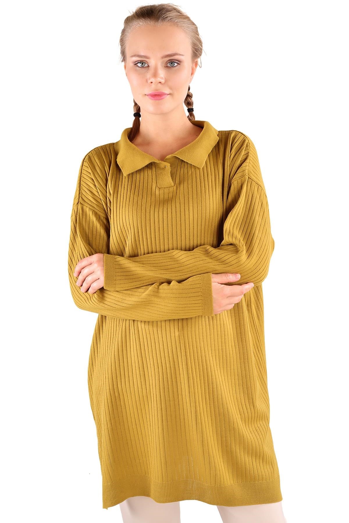 Yağ Yeşili Polo Yaka Tunik 5410