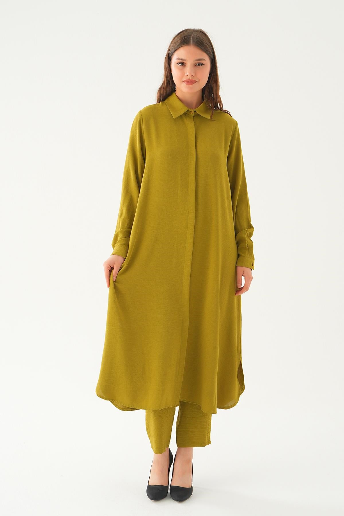 Yağ Yeşili Tunik Pantolon Takım 4016A