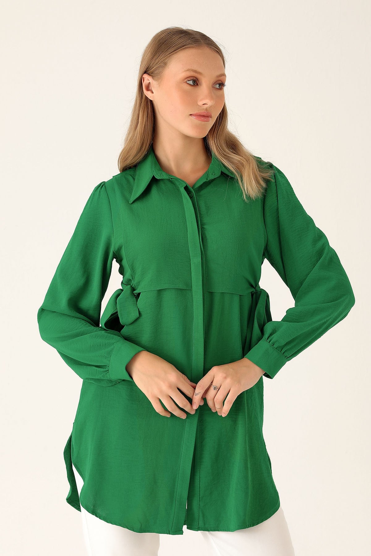 Yan Bağlama Detaylı Tunik - 6480A Benetton Yeşili