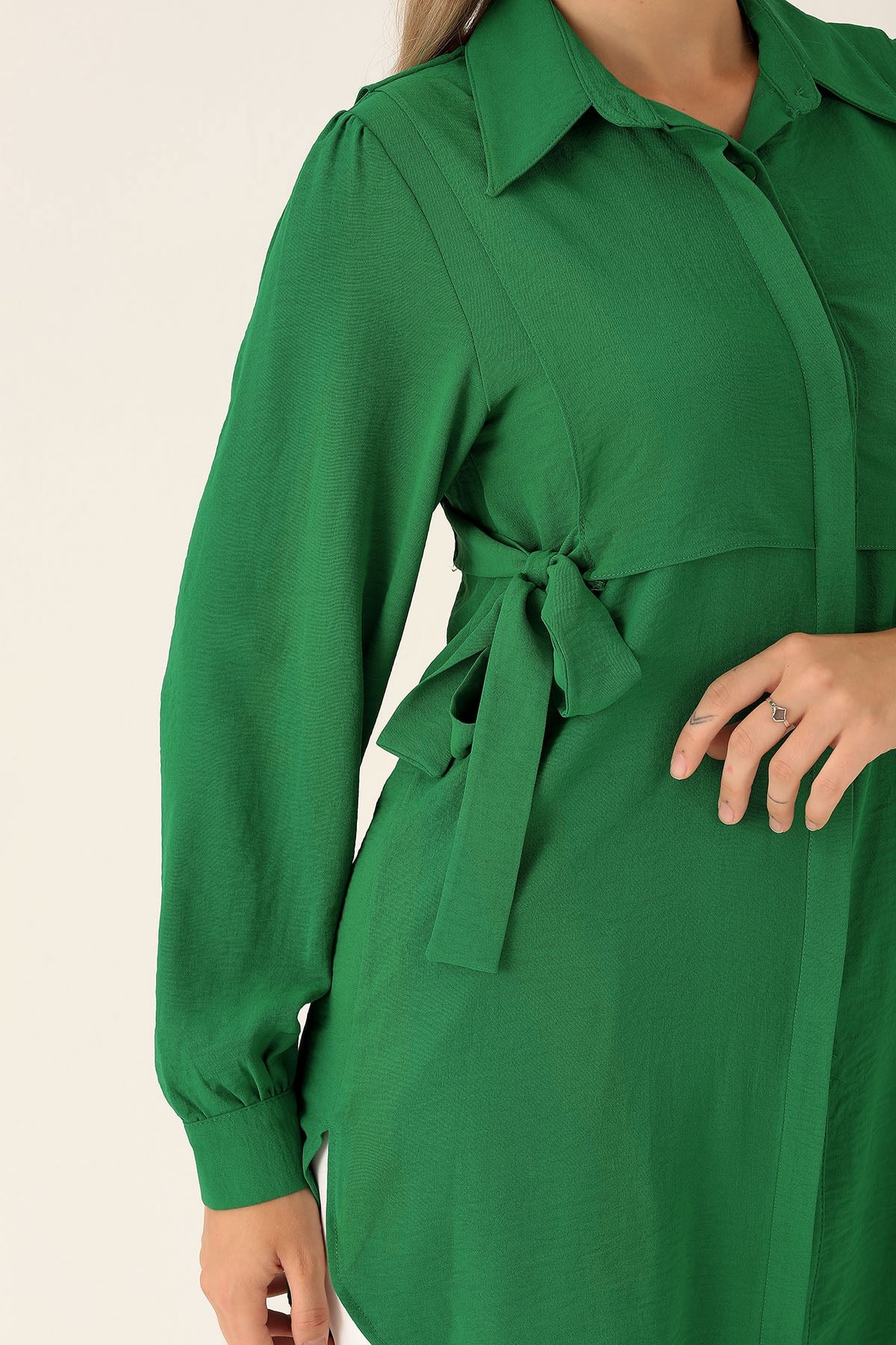 Yan Bağlama Detaylı Tunik - 6480A Benetton Yeşili