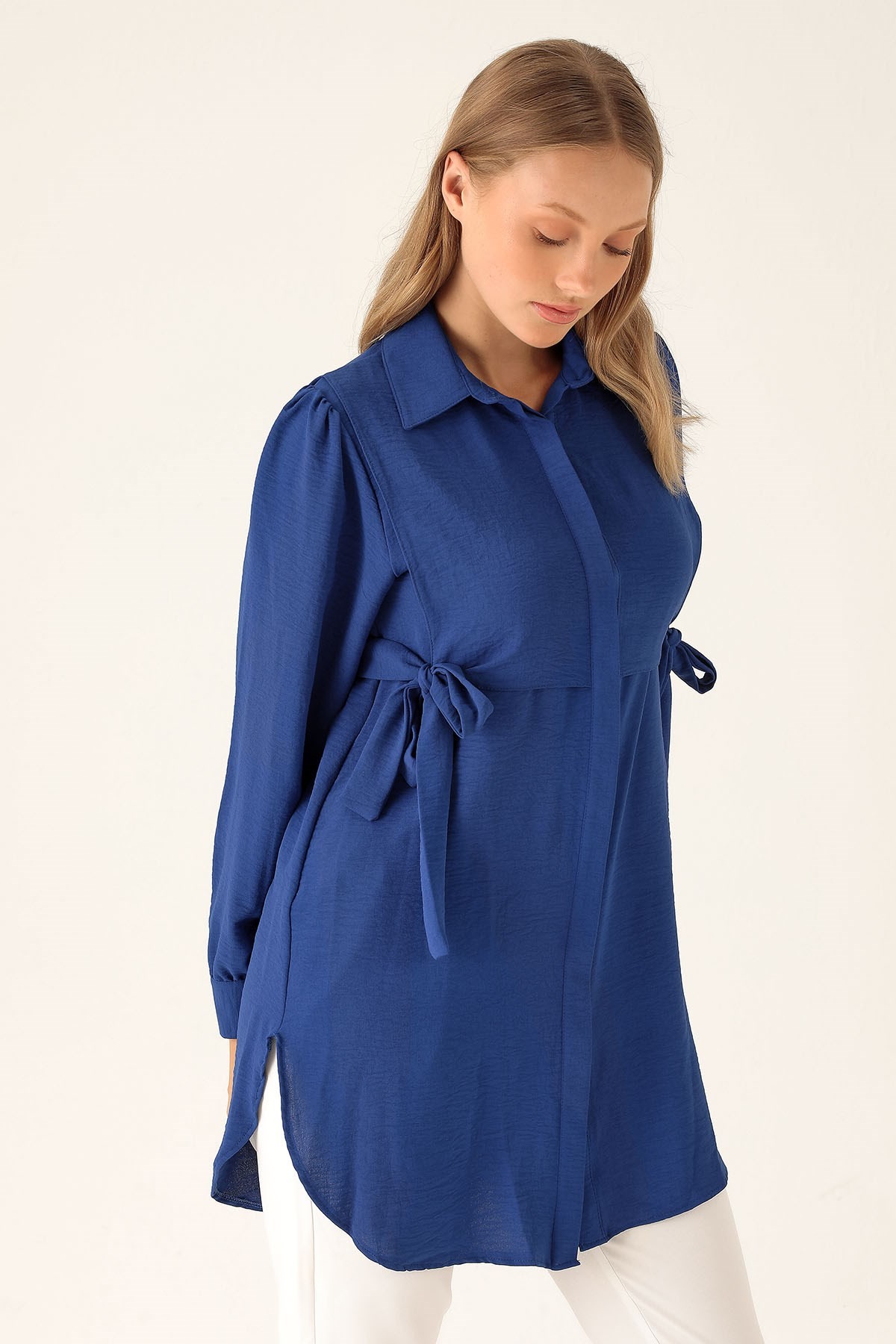 Yan Bağlama Detaylı Tunik - 6480A Saks