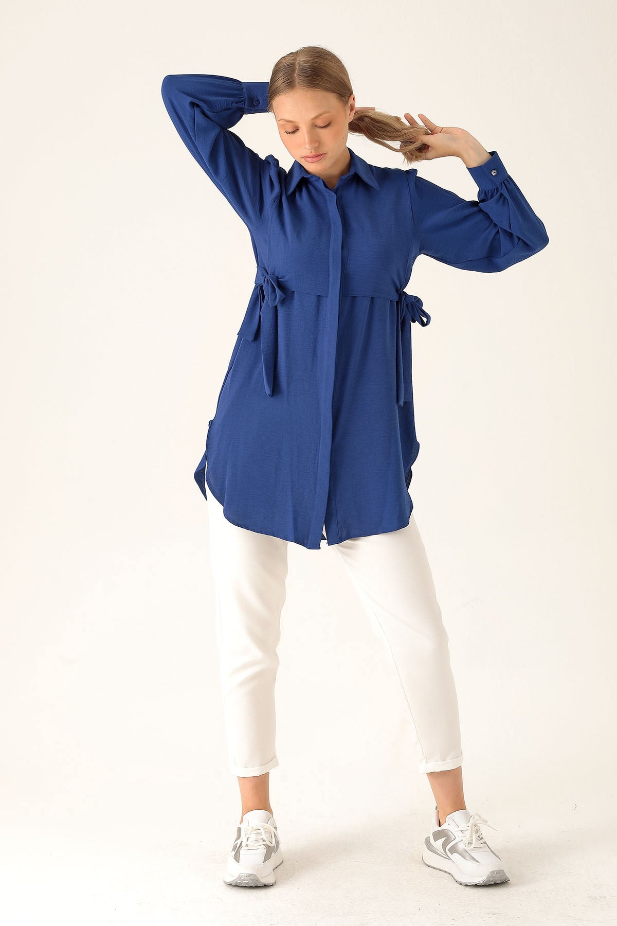 Yan Bağlama Detaylı Tunik - 6480A Saks