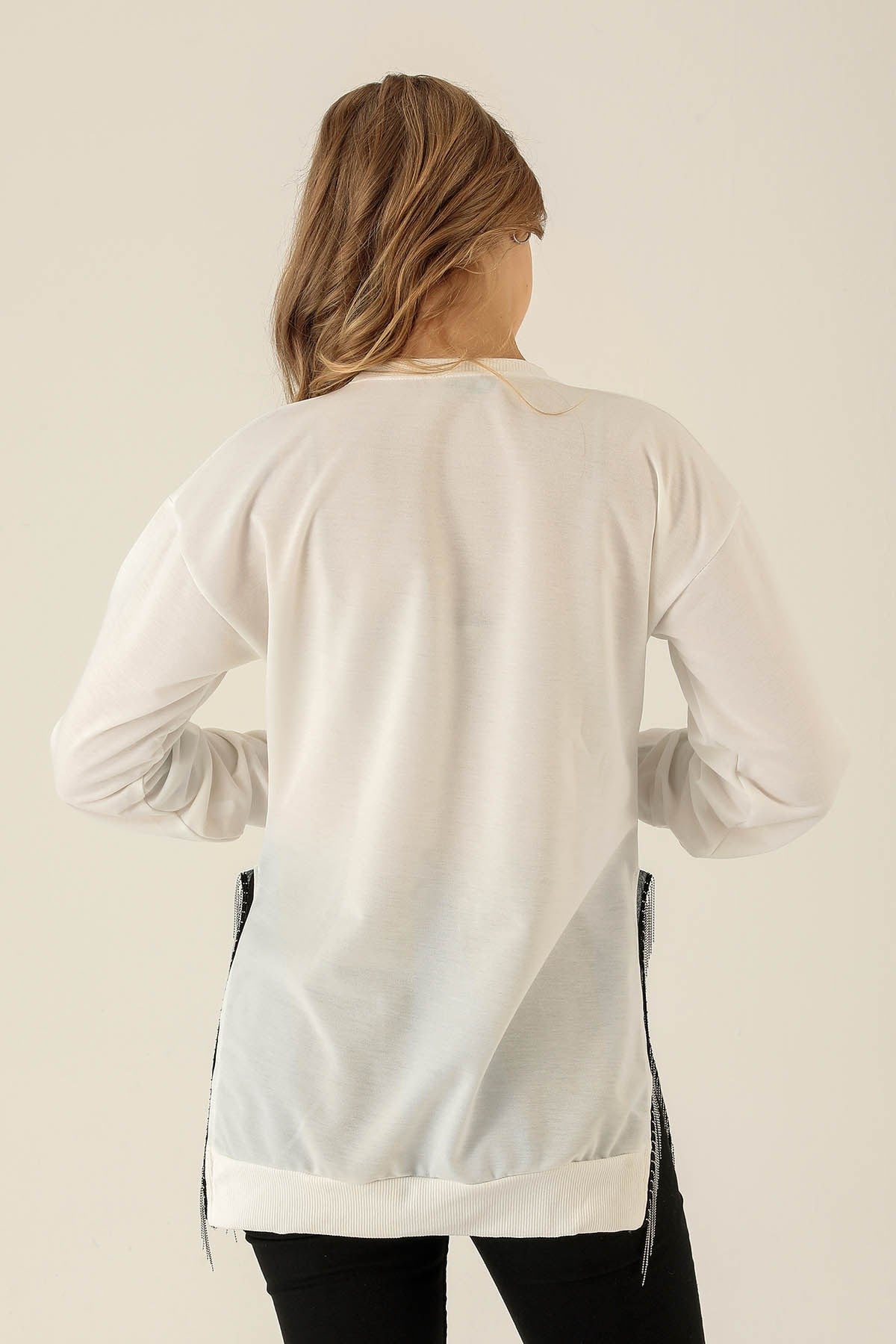 Yan Yırtmaç Zincirli Bayan Sweat - 0011 Ekru