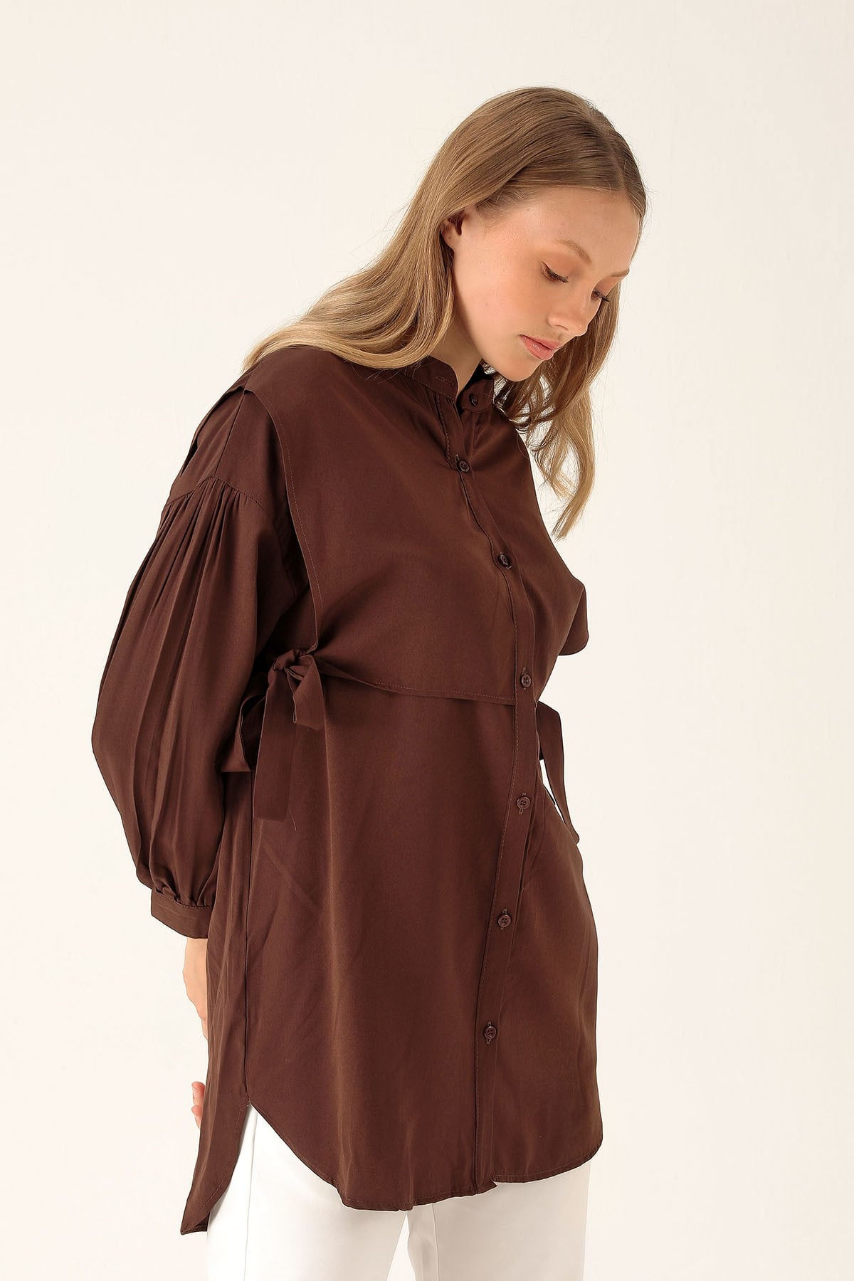 Yandan Bağlamalı Tunik - 6197A Kahve