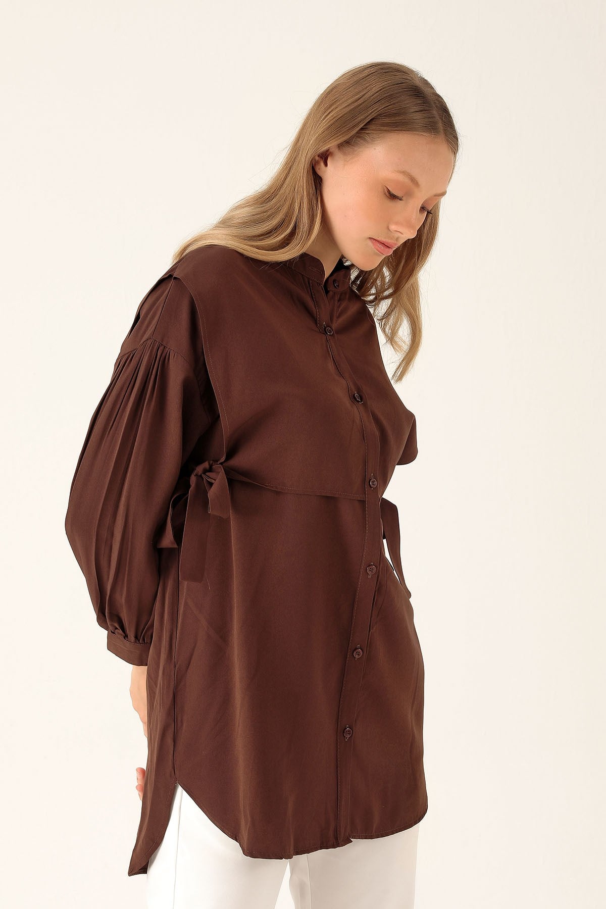 Yandan Bağlamalı Tunik - 6197A Kahve