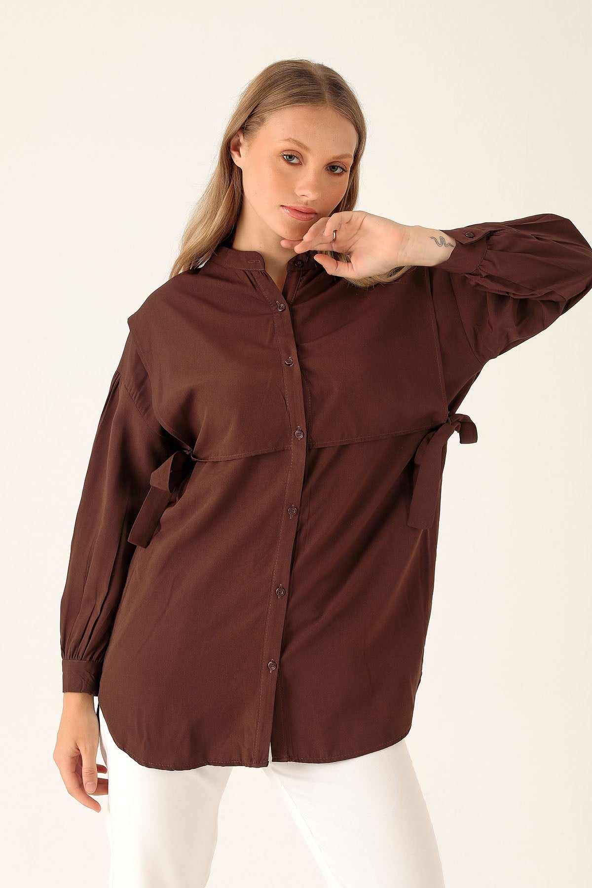 Yandan Bağlamalı Tunik - 6197A Kahve