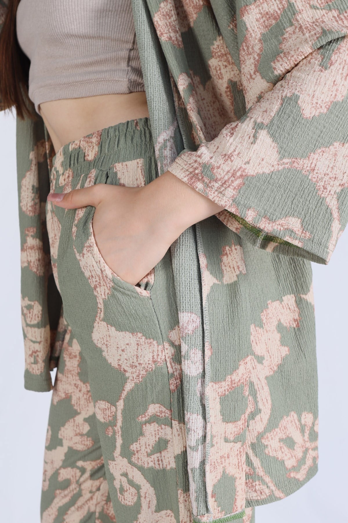 Yeşil Desenli Kimono Takım 6729