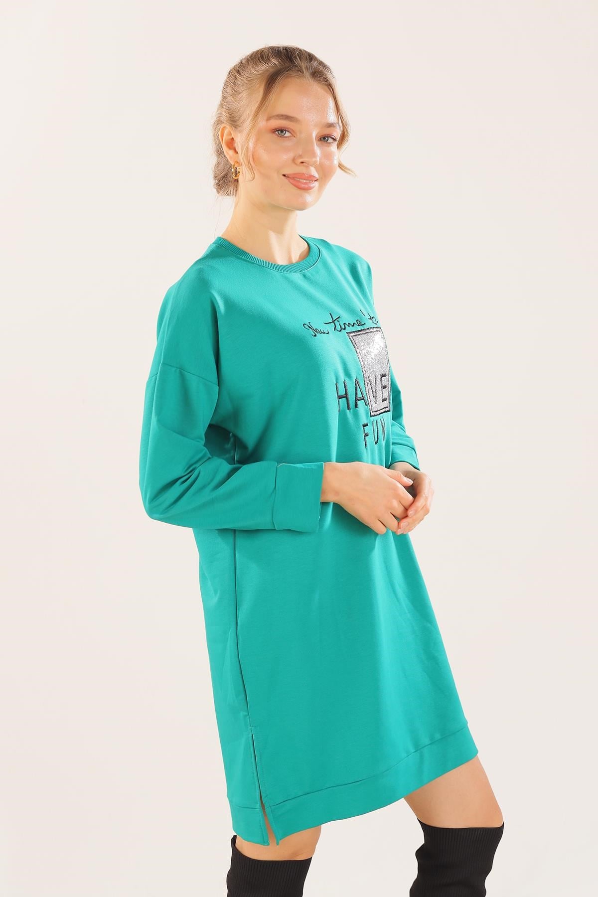 Yeşil Yazı Baskılı Sweat 3437
