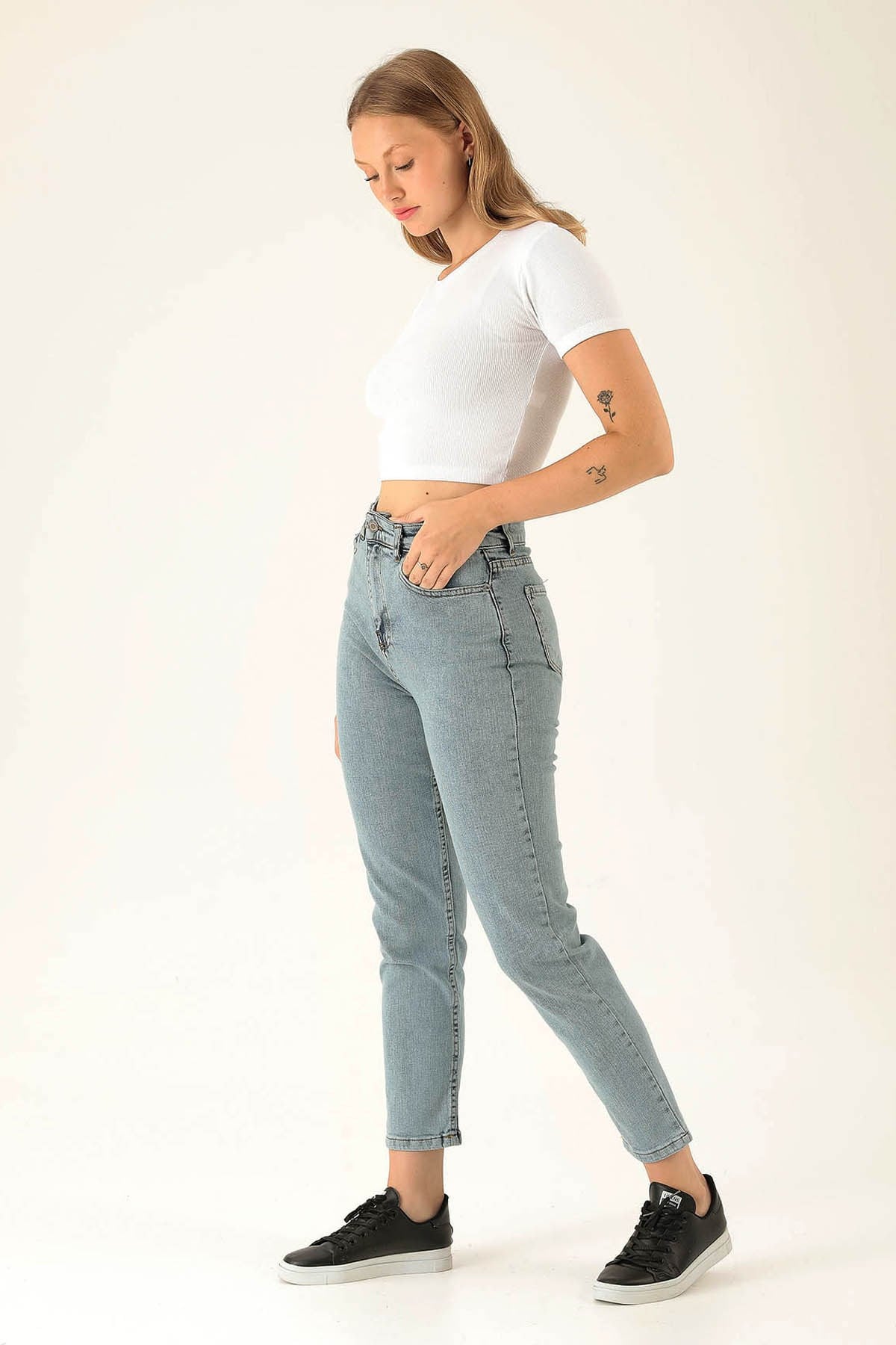 Yüksek Bel Mom Jean - 1121 Açık Mavi