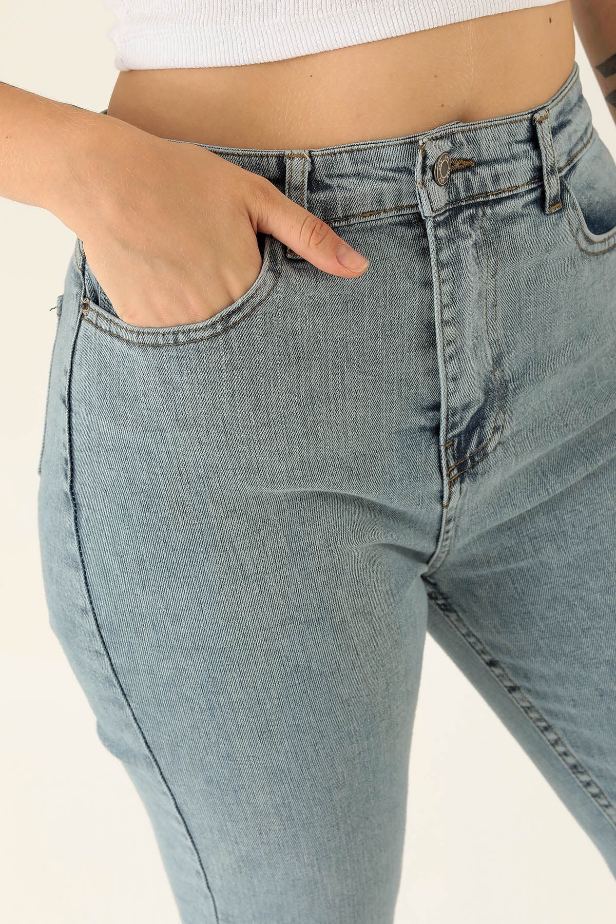 Yüksek Bel Mom Jean - 1121 Açık Mavi