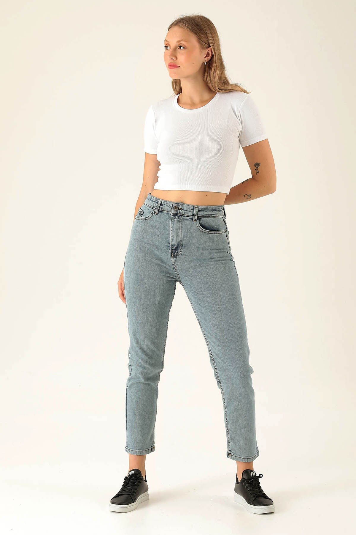 Yüksek Bel Mom Jean - 1121 Açık Mavi