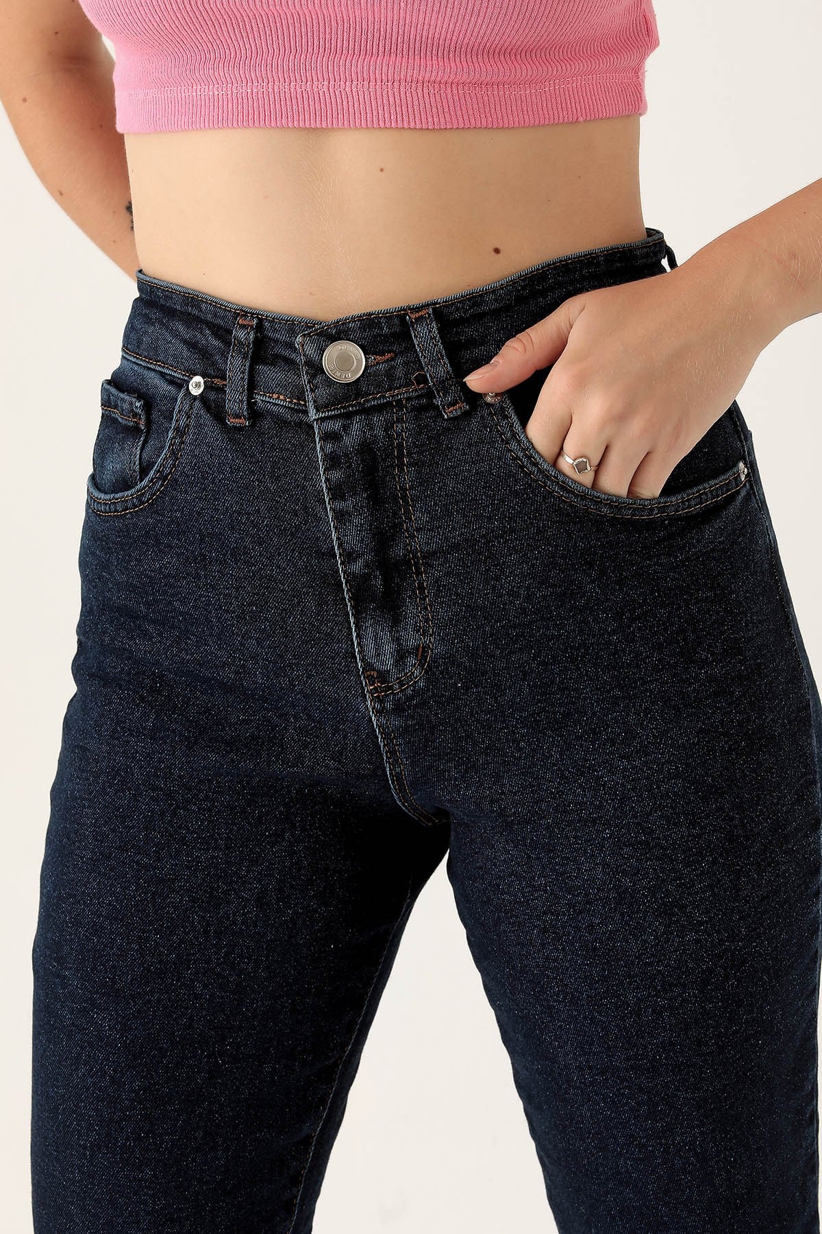 Yüksek Bel Mom Jean - 2039 Koyu Mavi