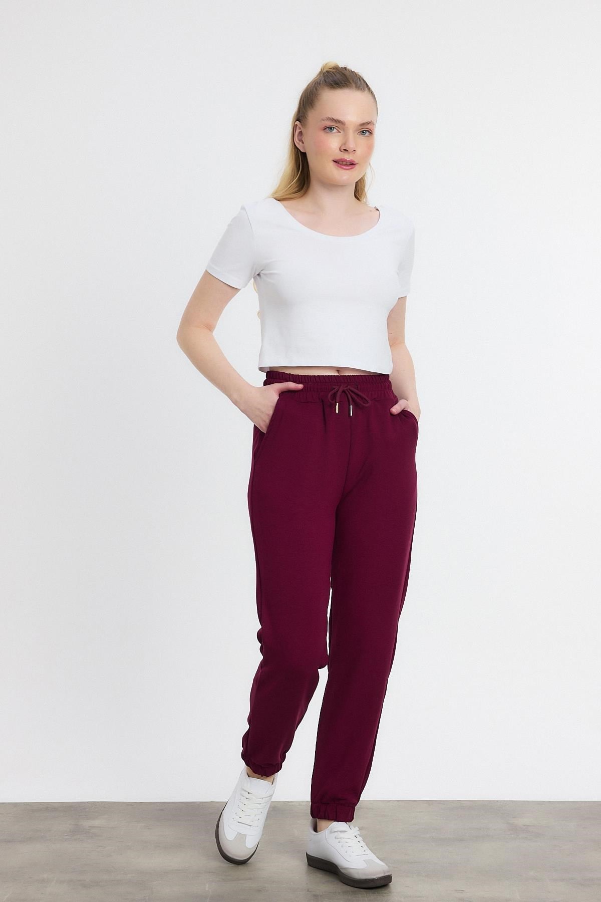 Yumuşak Dokulu Esnek Premium Kumaş Rahat Kalıp Eşofman Altı Bordo - 8242