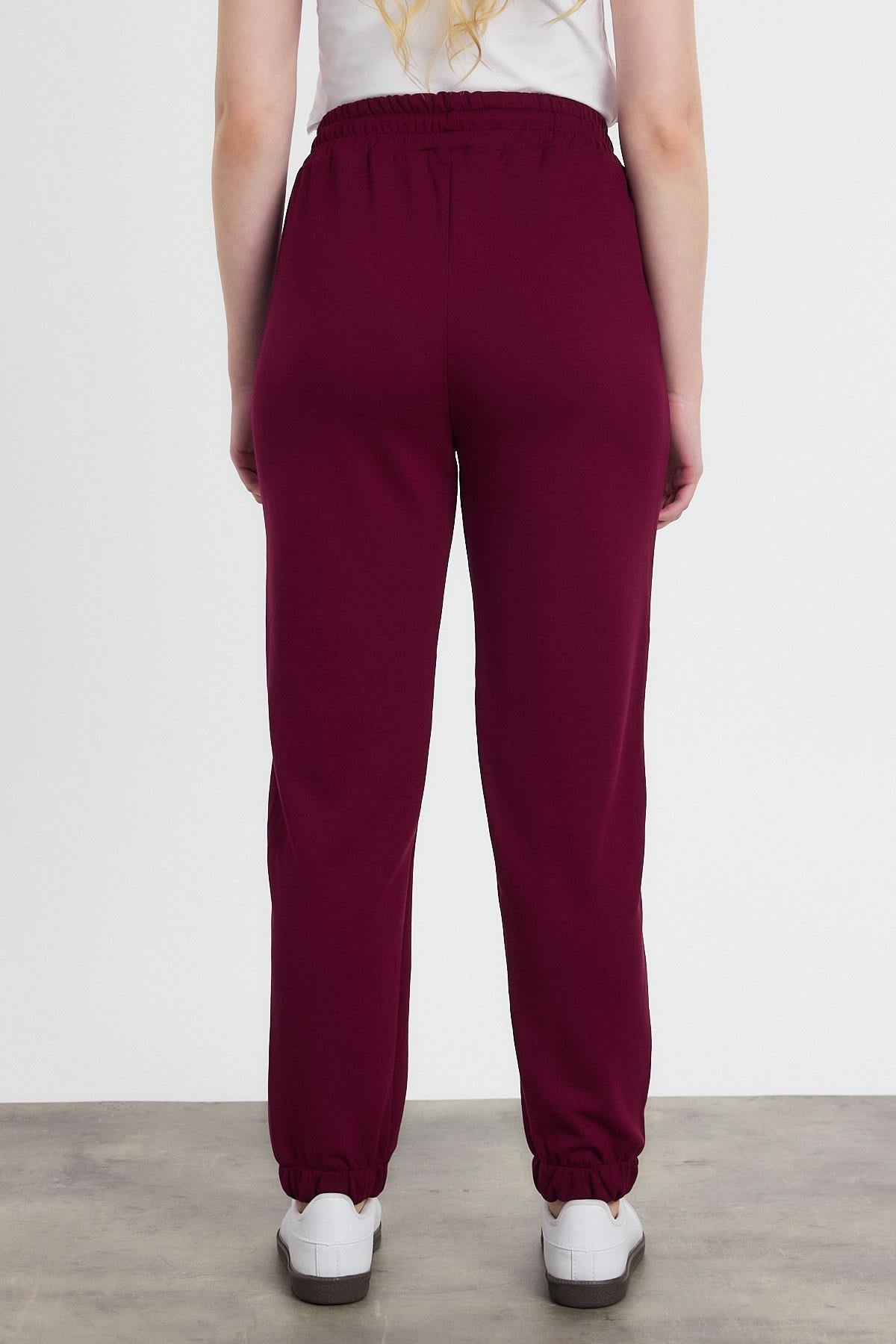 Yumuşak Dokulu Esnek Premium Kumaş Rahat Kalıp Eşofman Altı Bordo - 8242