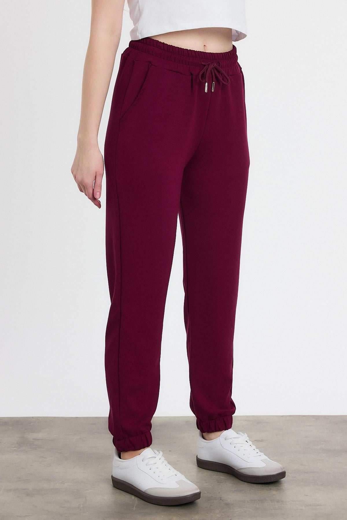 Yumuşak Dokulu Esnek Premium Kumaş Rahat Kalıp Eşofman Altı Bordo - 8242
