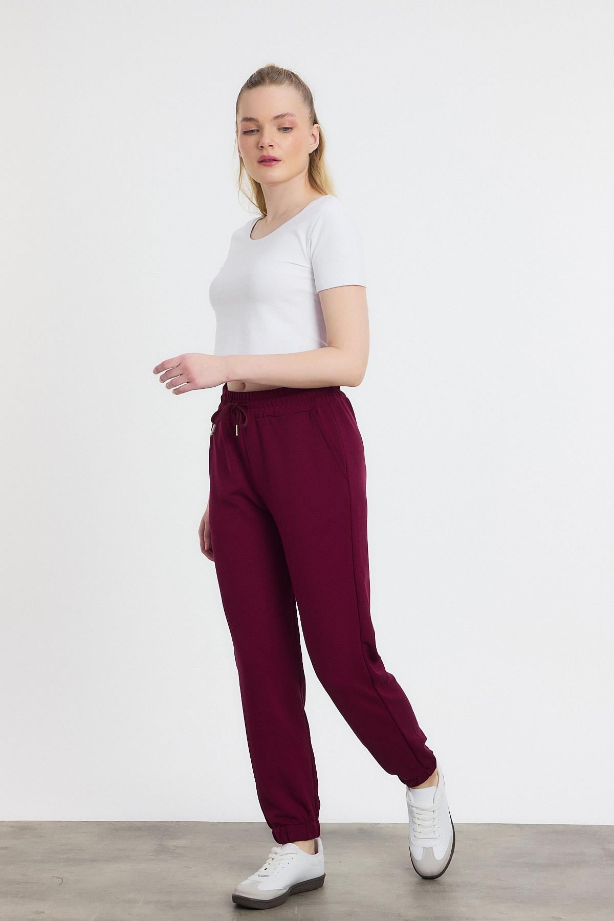 Yumuşak Dokulu Esnek Premium Kumaş Rahat Kalıp Eşofman Altı Bordo - 8242