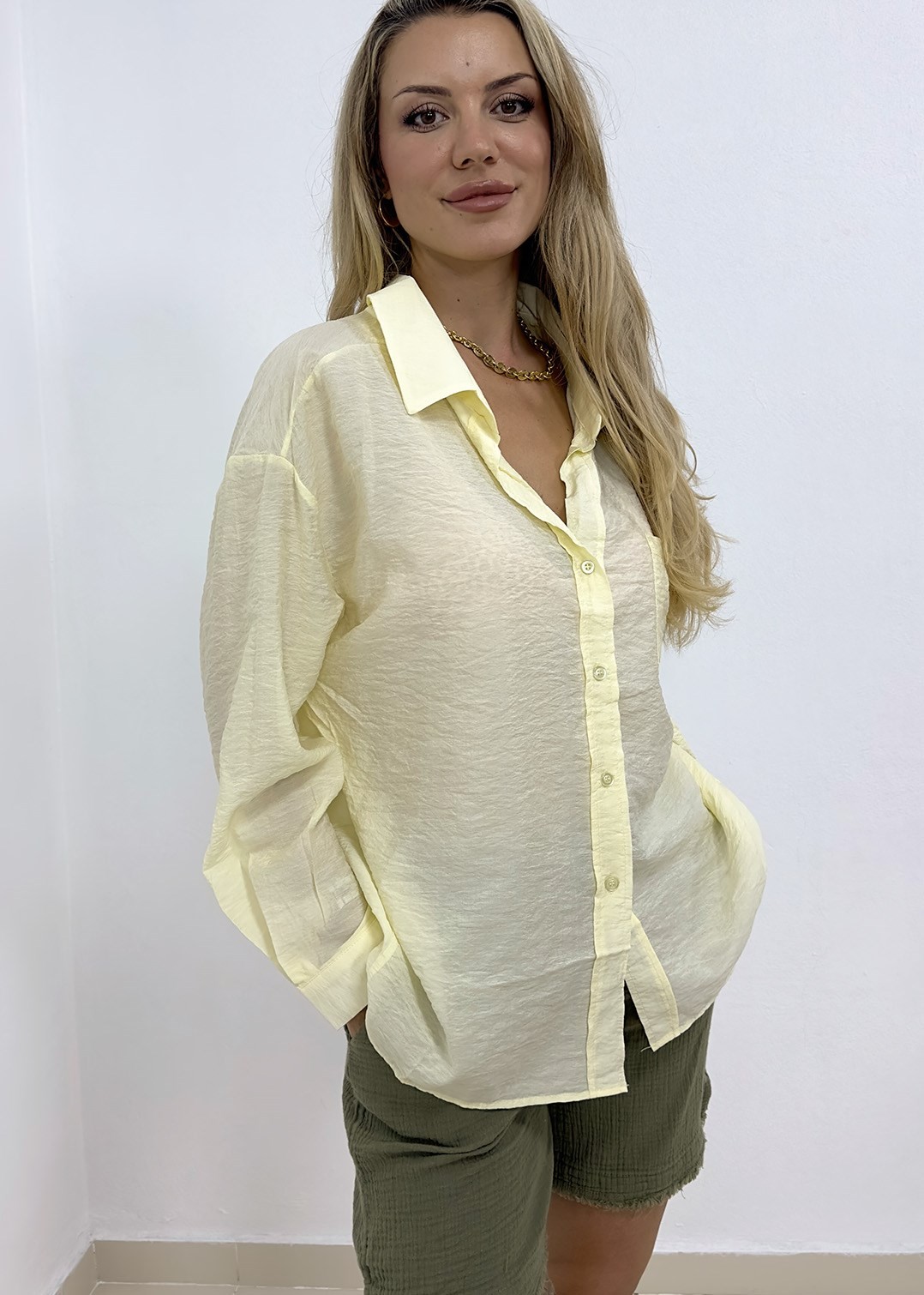 Cepli Oversize Gömlek - Sarı