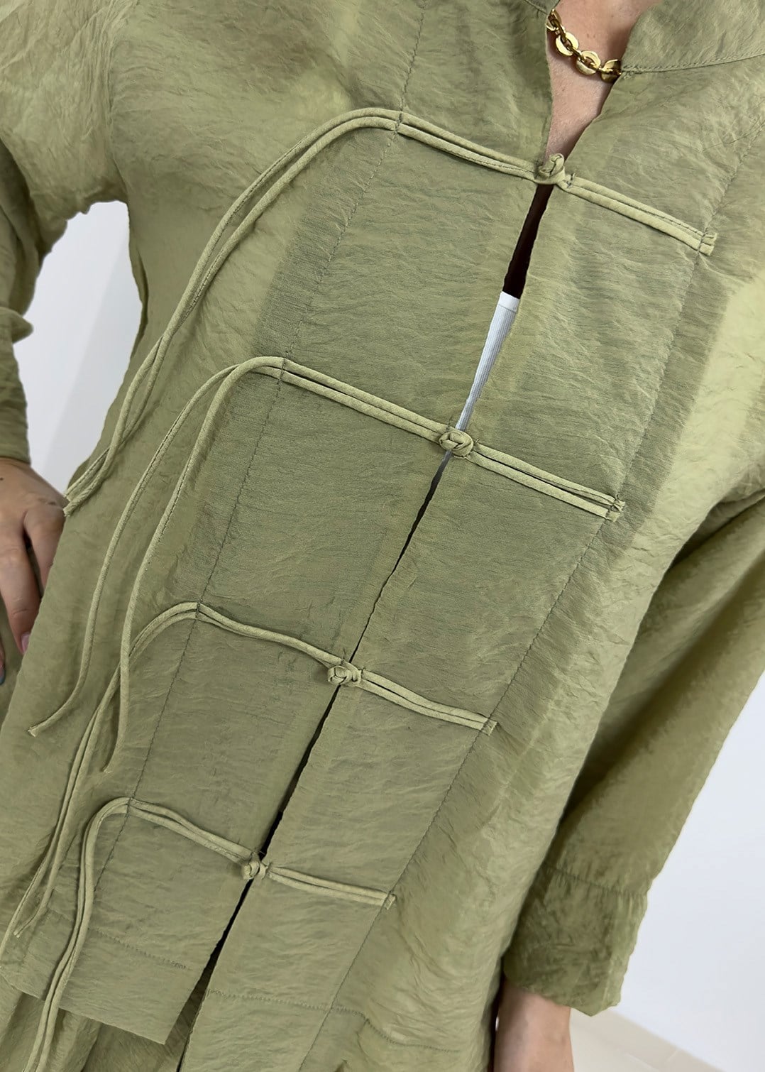 Süslü Düğmeli Pantolonu Astarlı Takım - Yağ Yeşili