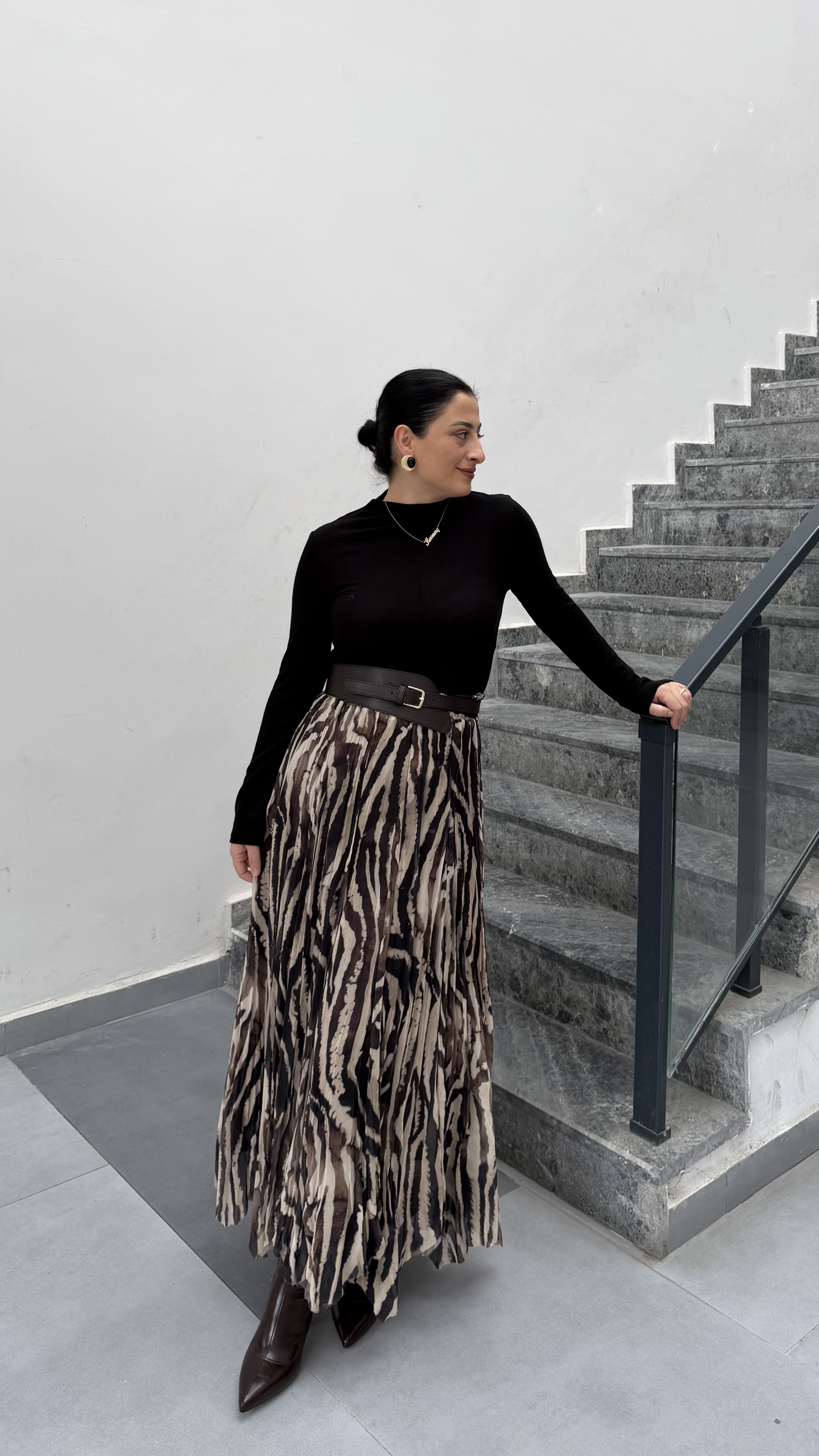 ZEBRA DESENLİ KEMERLİ MAXİ ETEK