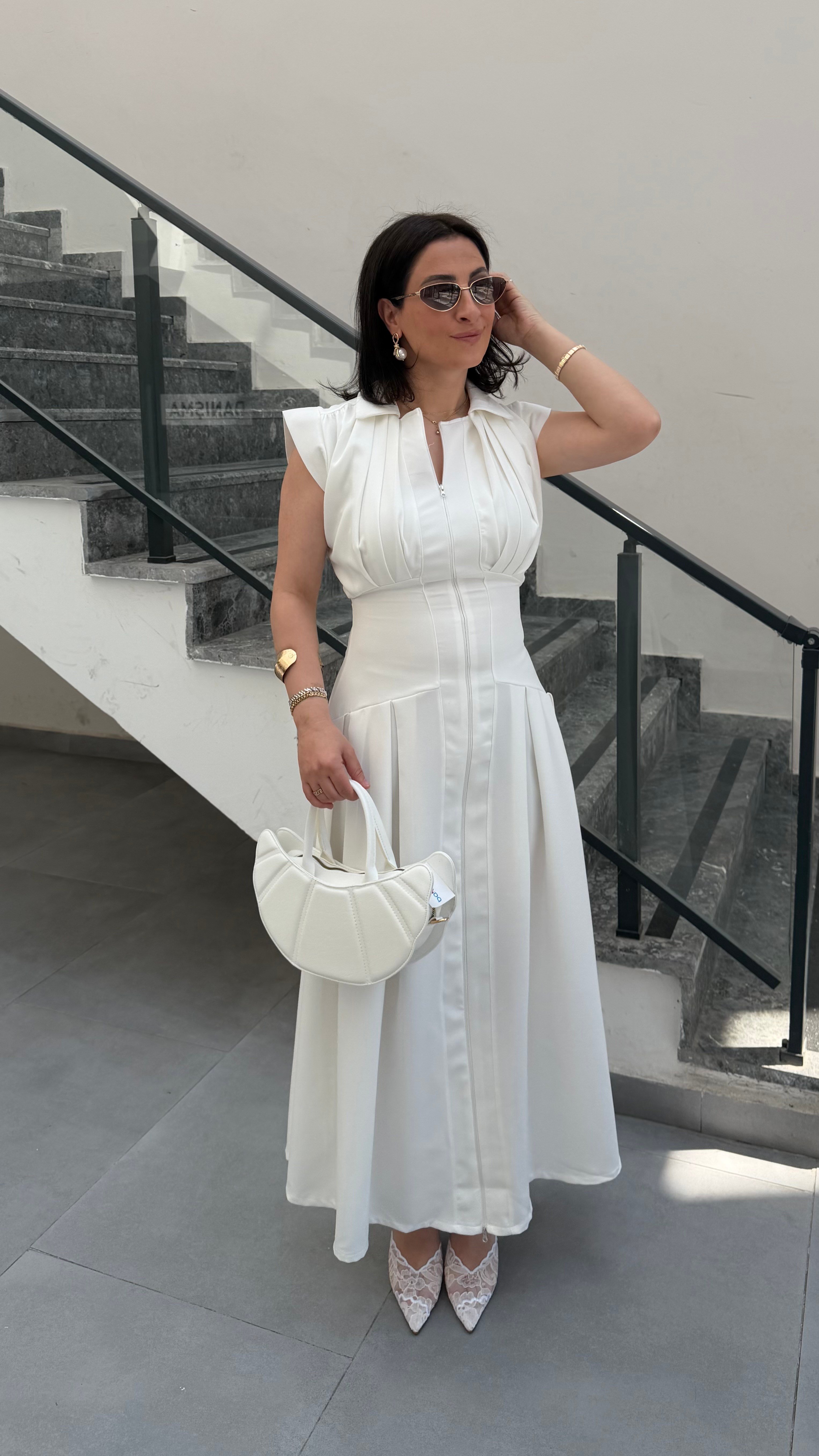 KREP KUMAŞ POLO YAKA BEL DETAY ELBİSE