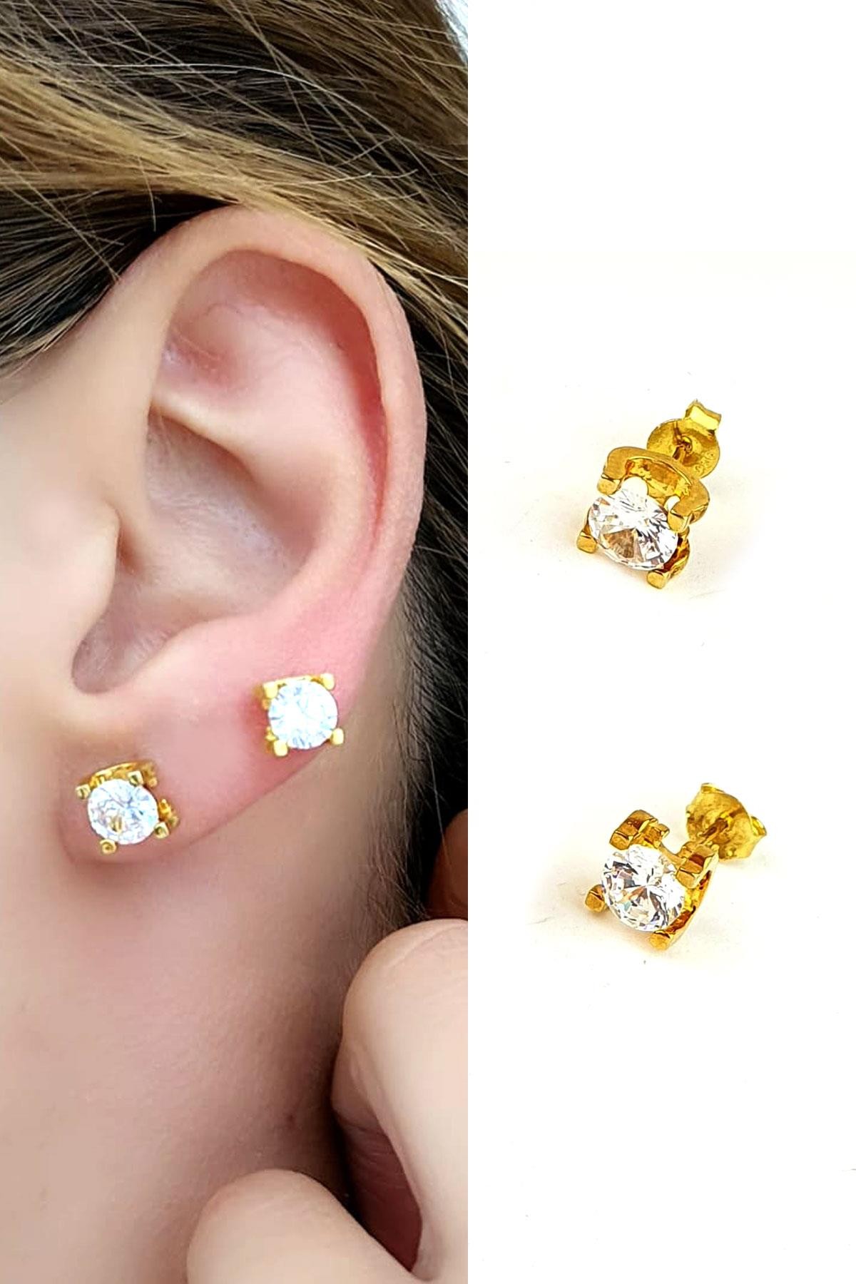 İtalyan 925ayar gümüş Swarovski Taşlı Tek Taş Küpe