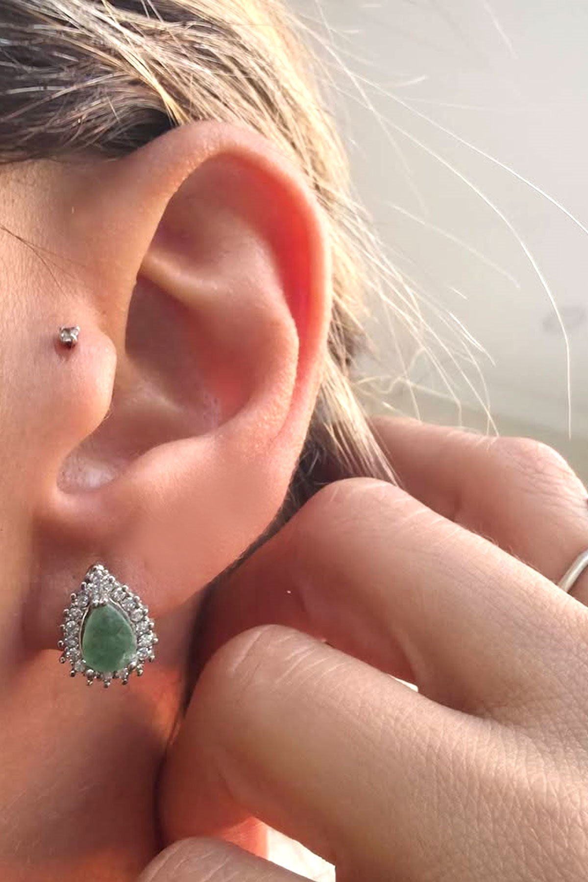 Kök zümrüt Taşlı 925 ayar Gümüş Pırlanta montür damla Küpe 