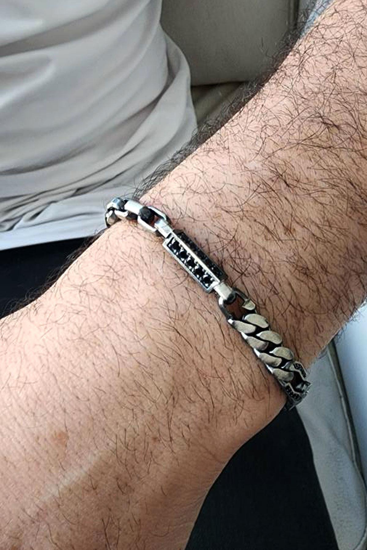 Masculine Trace Oniks Taş Detaylı 925ayar Gümüş Tasarım Erkek Bileklik