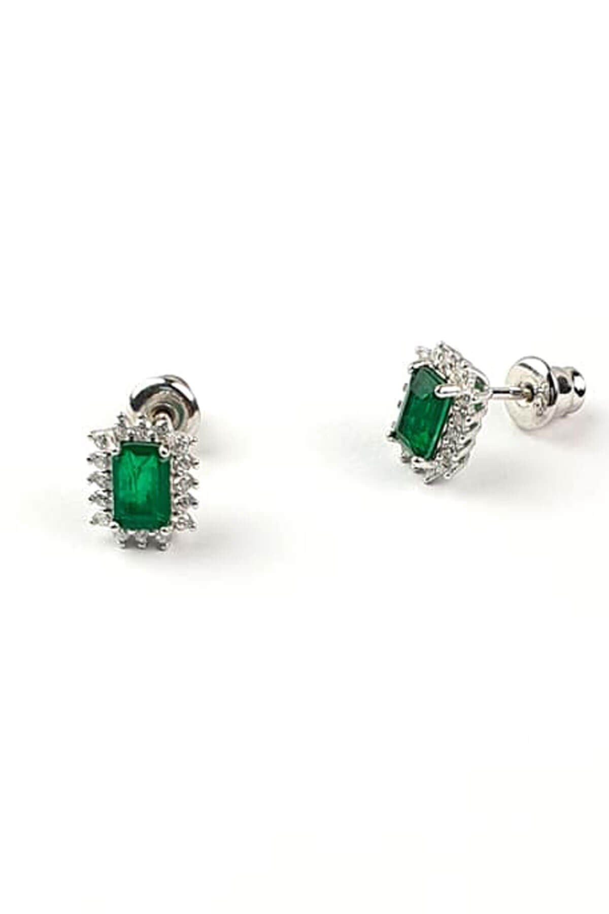 Minimal Skydiamond green creative rubies 925 ayar gümüş  küpe