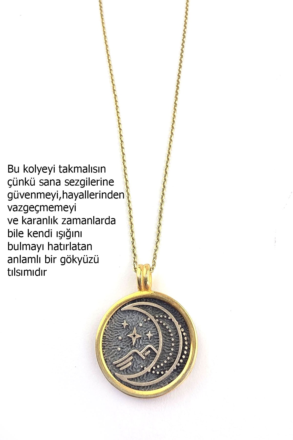 Osevia 925 Ayar Gümüş Üzeri Altın Kaplama Gökyüzü Tılsımı Ay Yıldız Kolyesi 