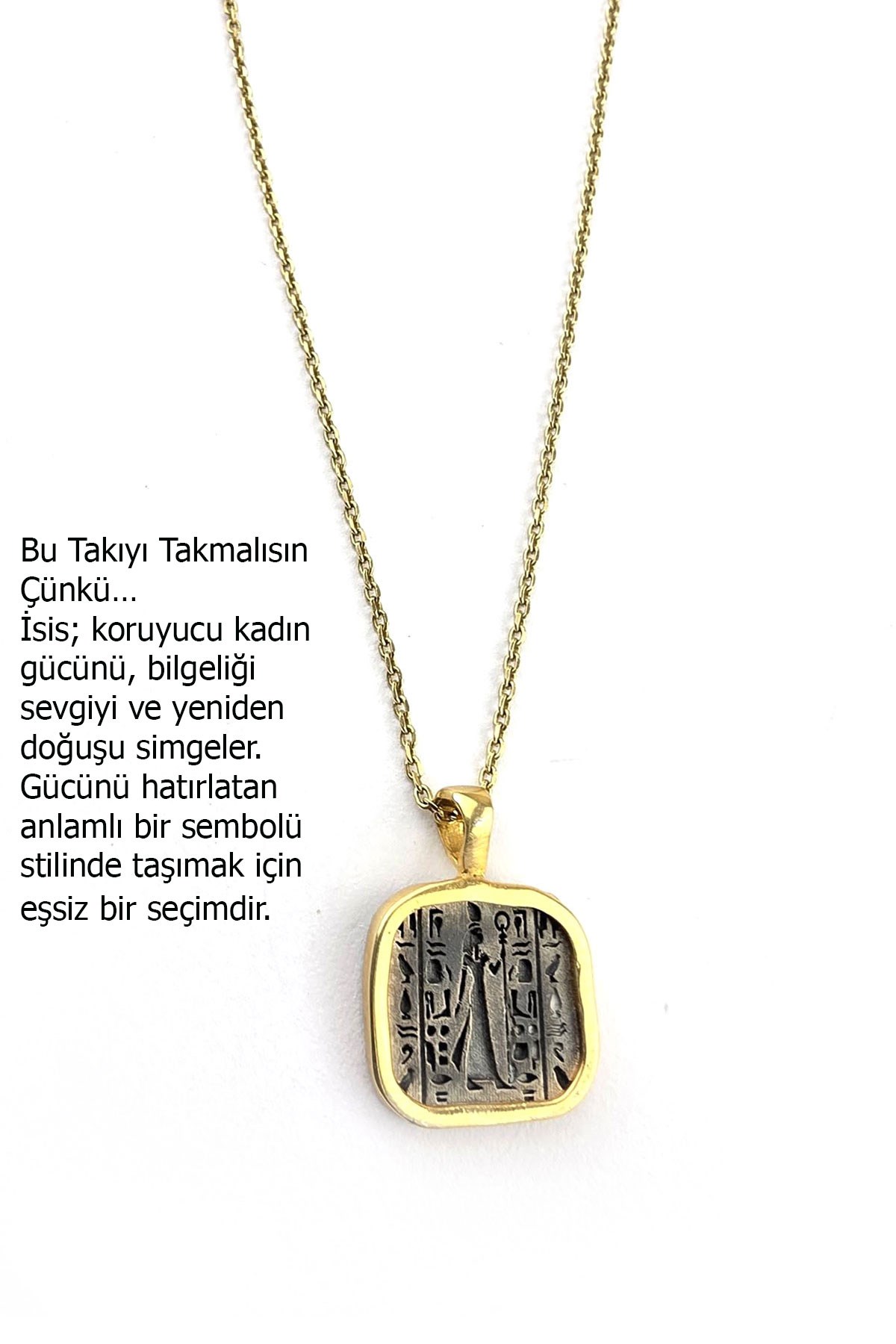Osevia 925 ayar Gümüş Üzerine Altın Kaplama  Antik Mısır Tanrıçası İsis Hiyeroglif Vintage şans kolyesi 