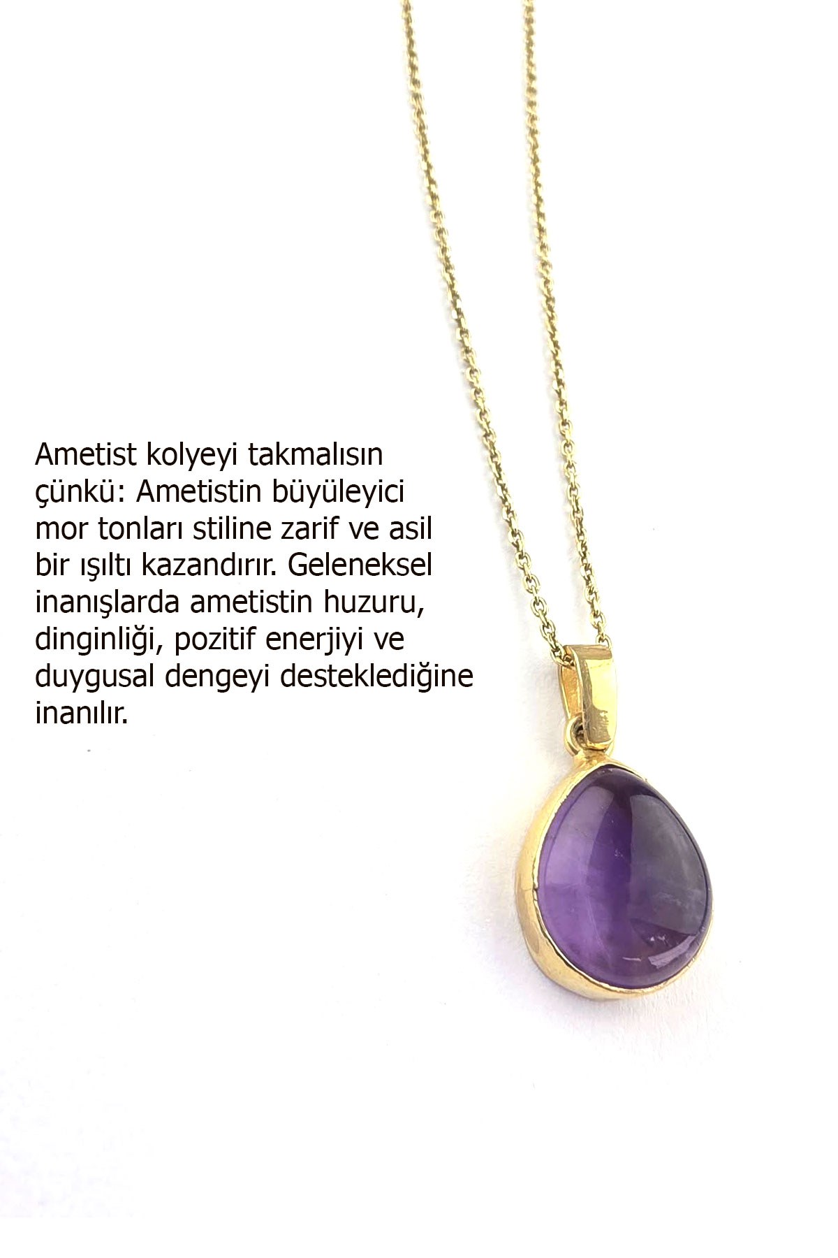 Osevia Ametist Taşlı 925 ayar Gümüş Üzerine Altın Kaplama Tasarım kolye