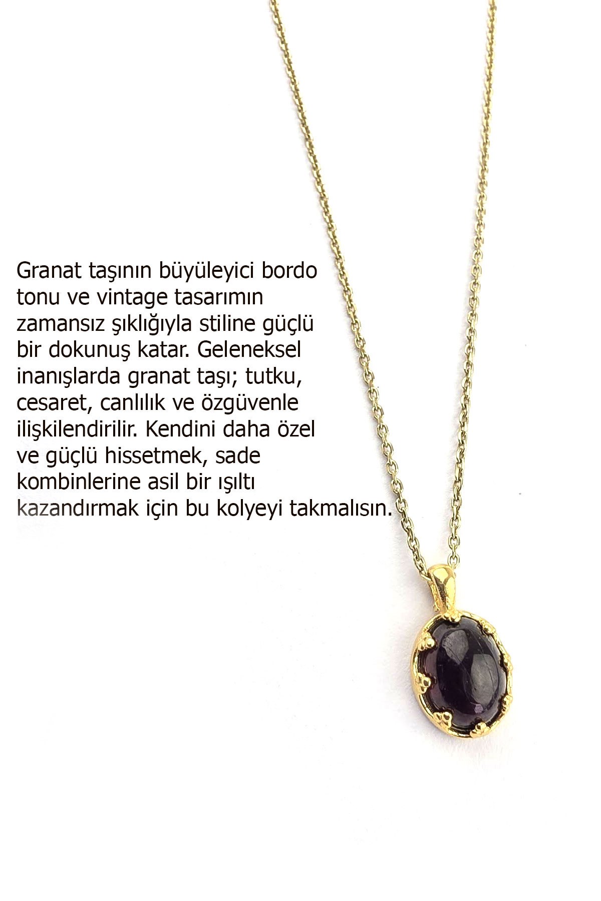Osevia Granat Taşlı 925 ayar Gümüş Üzerine Altın Kaplama Vintage kolye 