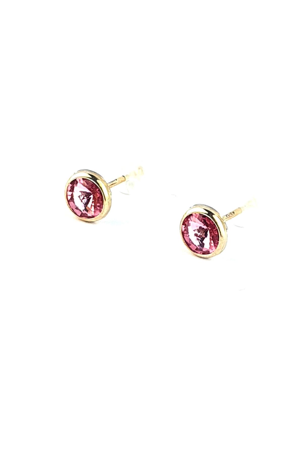 Pembe Swarovski Taşlı 925ayar Gümüş Üzerine Altın Kaplama Top Küpe 