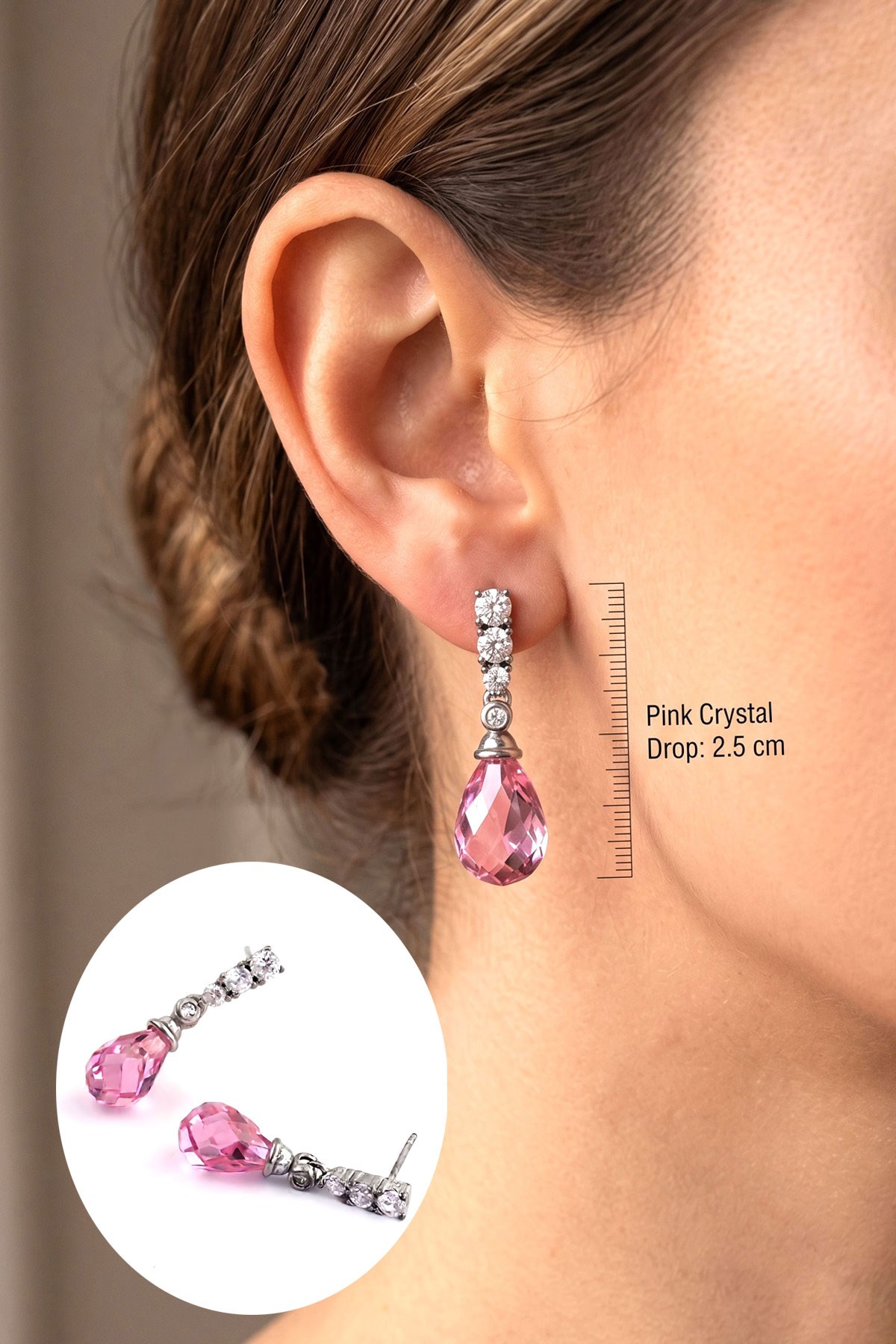 Pembe zirkon Taş Detaylı 925 ayar Gümüş İtalyan Tasarımı Trend Küpe 
