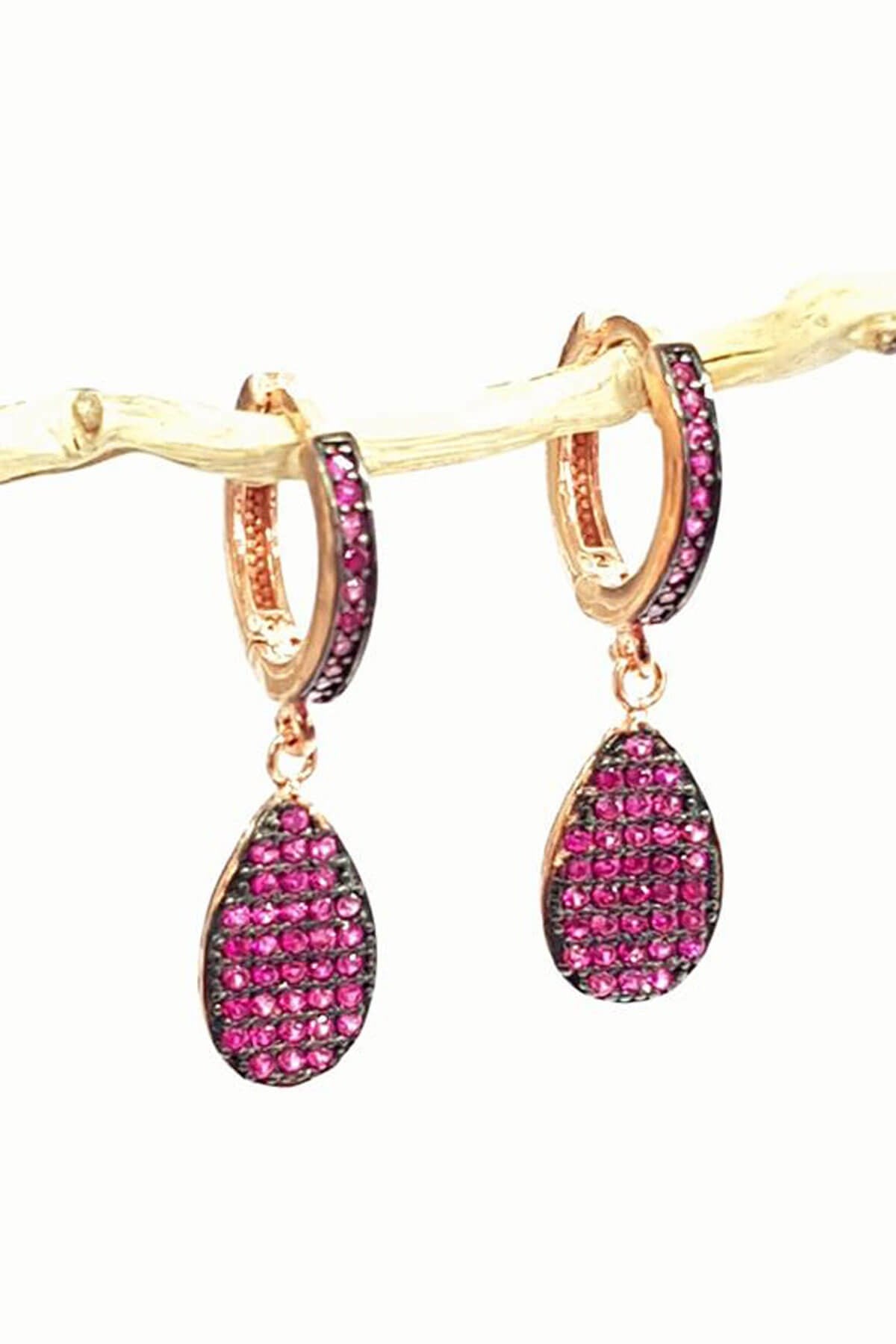 Pembe zirkon taşlı gümüş bayan küpe