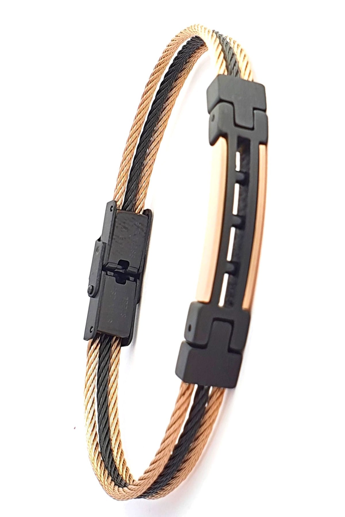 Rose Gold ve Siyah Çelik Detaylı lüks Erkek Bilekliği