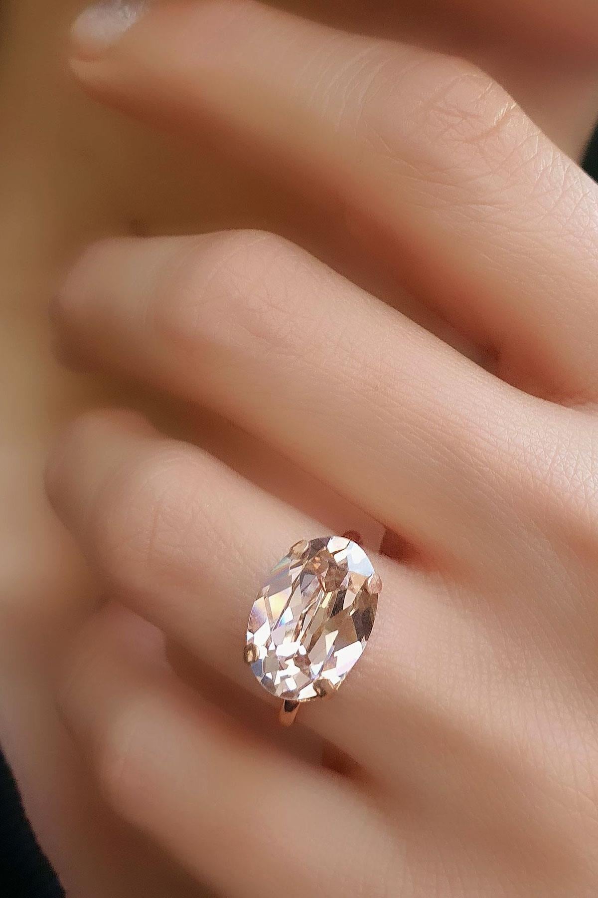 Şampanya Renkli 925ayar Gümüş üzerine rose altın kaplama Swarovski Taşlı Ayarlanabilir Yüzük