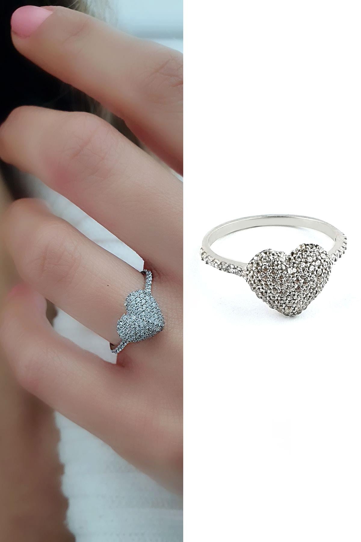 Starlight Diamond Zirkon Taşlı 925ayar Gümüş Bombeli Kalp Yüzük  