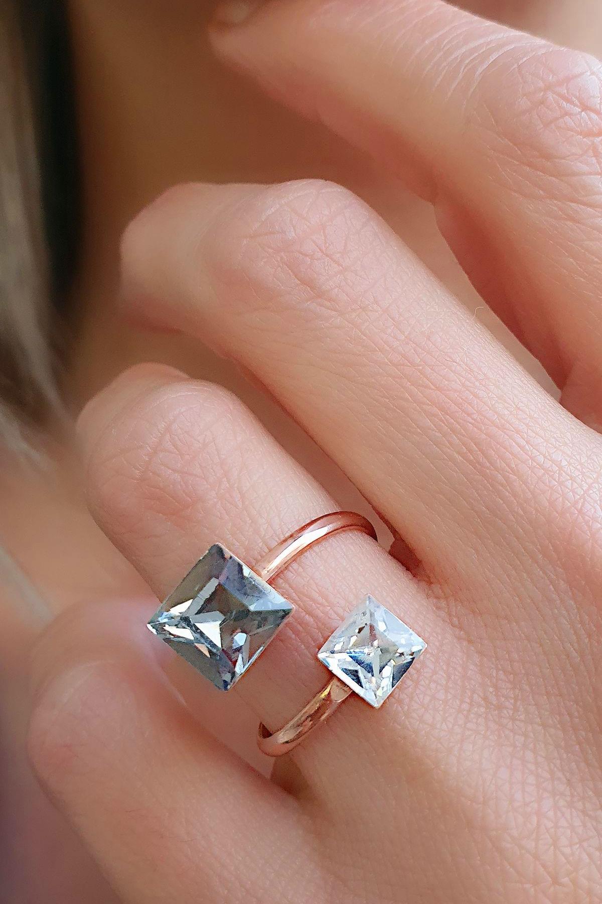 Swarovski taşlı 925 ayar Gümüş Ayarlanabilir Yüzük