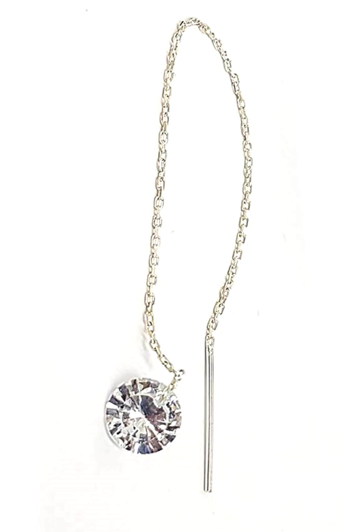 Swarovski Taşlı 925 Ayar Gümüş Zincir Tek Küpe
