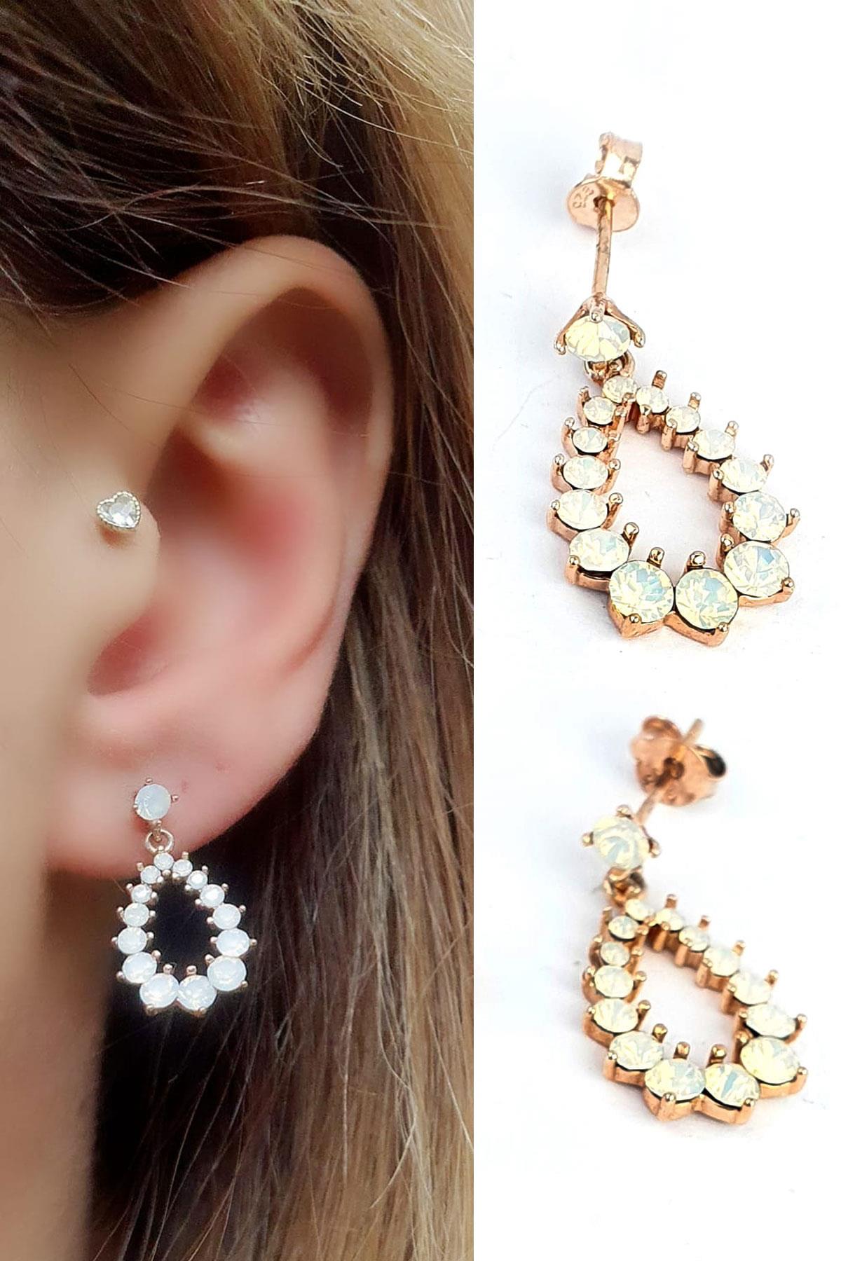 Swarovski Taşlı 925ayar Gümüş Rose Küpe